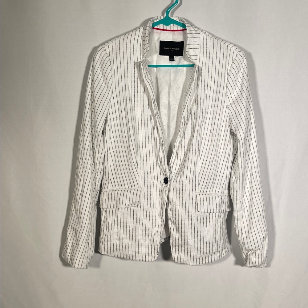BANANA REPUBLIC WOMENS COTTON PINSTRIPES BLAZER JACKET WHITE GRAY 8